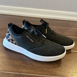 EUC women’s Cole Haan Grandsport black/cheetah print sneakers, size 8